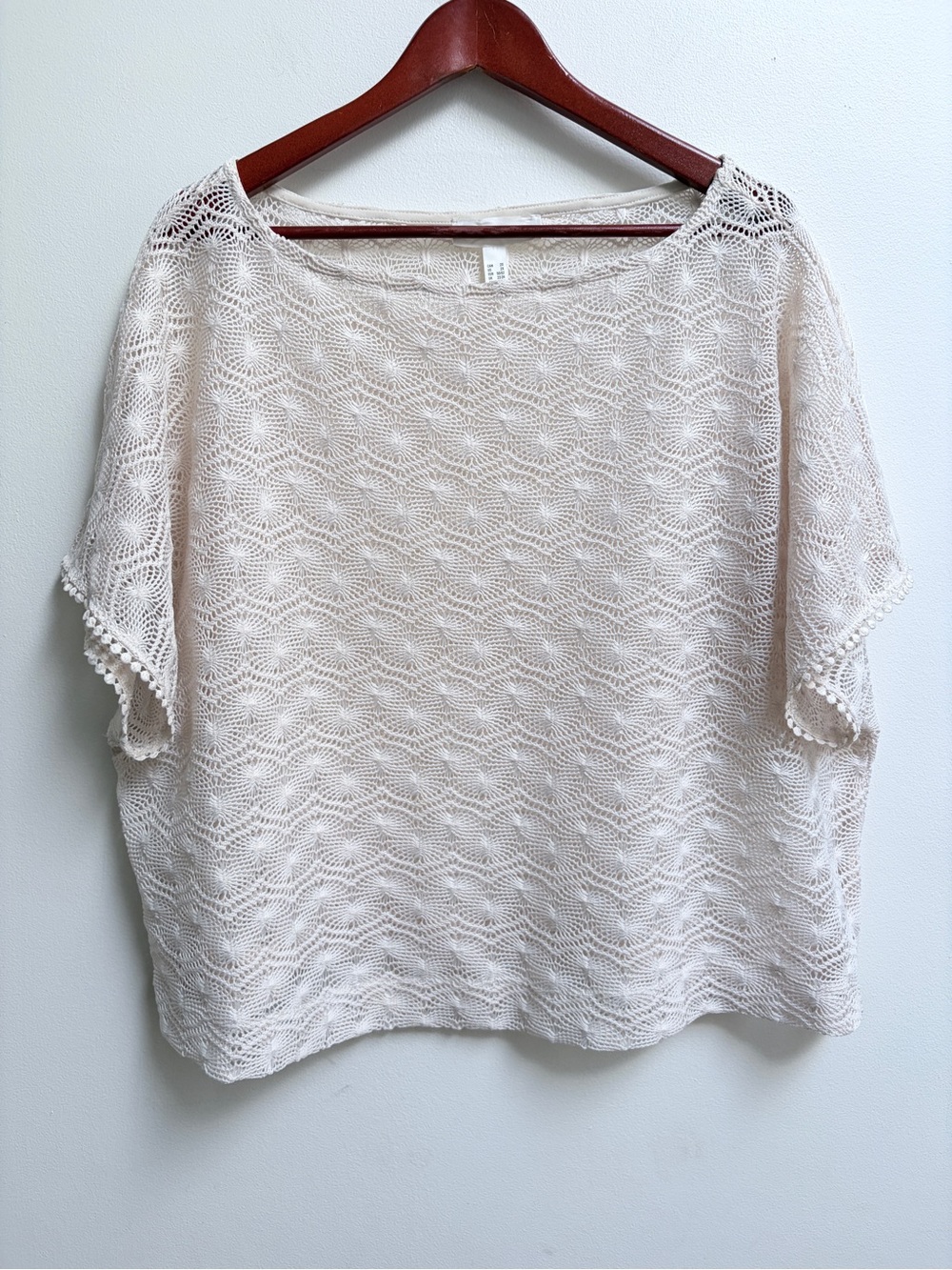 Addition Elle Cream Crochet Short Sleeve Top Cover Up 2X Boho